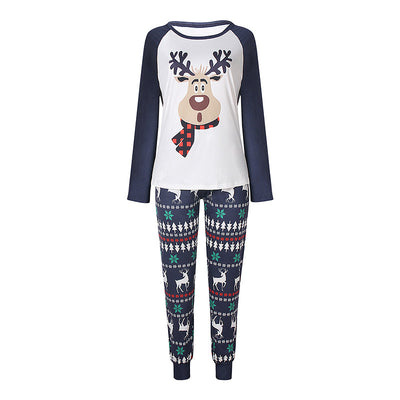 White and navy blue baby romper with a reindeer graphic wearing a red plaid scarf, featuring long raglan sleeves and snap closures. - Image 6