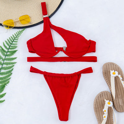 Bikini de Dos Piezas con Vendas en Color Sólido para Mujer - Image 13