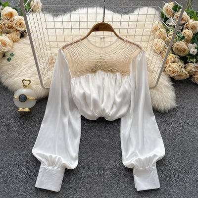 Blusa Elegante Plisada con Malla Transparente y Detalles Perlados - Image 21