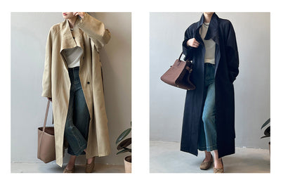 Abrigo Trinchera Largo Mujer Cuello Alzado Oversized Abotonado Simple - Image 11