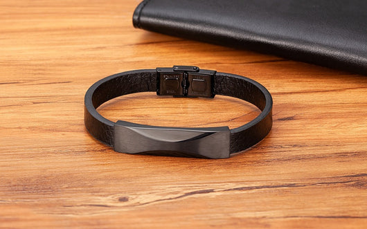 Pulsera de Cuero para Hombre con Acero Inoxidable y Patrón Geométrico - Image 12