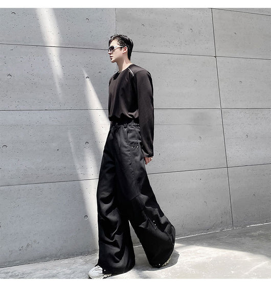 Pantalones Anchos Plisados Hombre - Corte Relajado Oscuro - Image 8