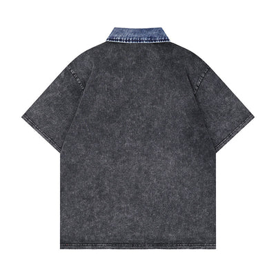 Playera Denim Lavada con Estampado de Letras y Contraste de Colores - Image 21