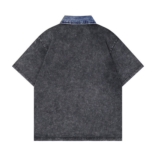 Playera Denim Lavada con Estampado de Letras y Contraste de Colores - Image 21