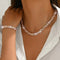2PCS Glass Leaf Necklace Set Elegant Rhinestone Chain Necklace Bracelet For Women Fashion Luxury Jewelry Set Rose Dorado