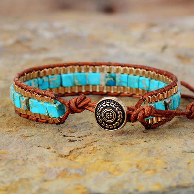 Pulsera de Cuero Tejida a Mano Imperial Stone - Image 10