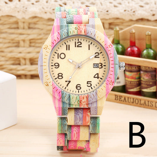 Reloj de Pulsera Bambú con Movimiento Esqueleto y Esfera Grande Colorida - Image 6