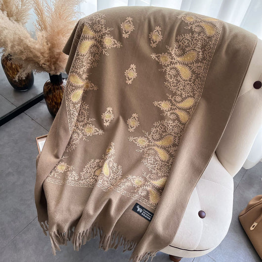 Chal Bufanda Mujer Invierno Efecto Cachemira con Bordado Elegante - Image 6