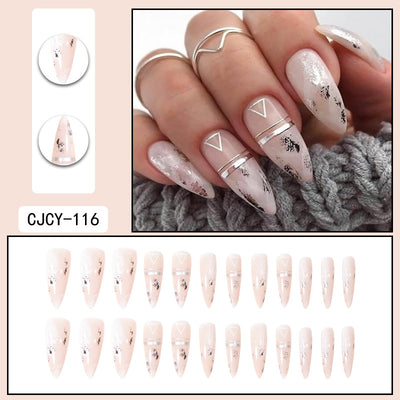 Uñas Postizas Degradado Floral con Efecto Espejo Electroplatado - Image 39