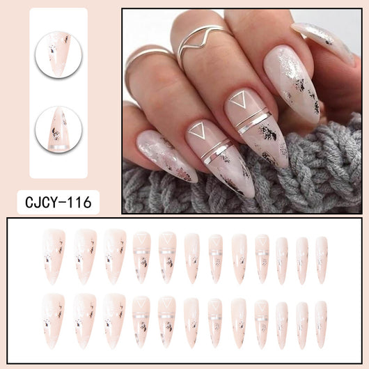 Uñas Postizas Degradado Floral con Efecto Espejo Electroplatado - Image 39