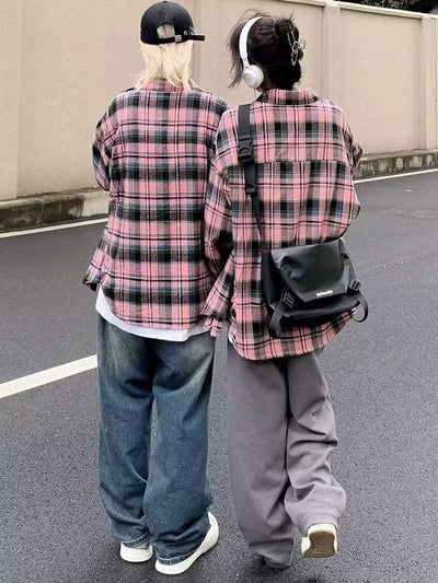 Camisa Vintage Tie-dye Cuadros Manga Larga Estilo Japonés para Hombre Otoño - Image 7