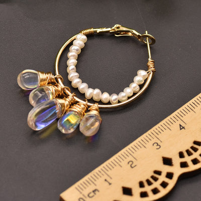 Aretes de Perla de Agua Dulce y Cristal Checo en Círculo - Image 4