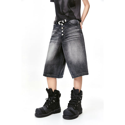 Pantalones Cortos Estilo Retro Americano Lavado Blanco con Detalles Desgastados - Image 2