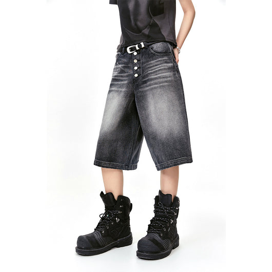Pantalones Cortos Estilo Retro Americano Lavado Blanco con Detalles Desgastados - Image 2