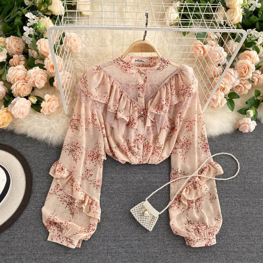 Blusa Floral Estilo Occidental con Mangas Abullonadas y Malla Transparente - Image 16