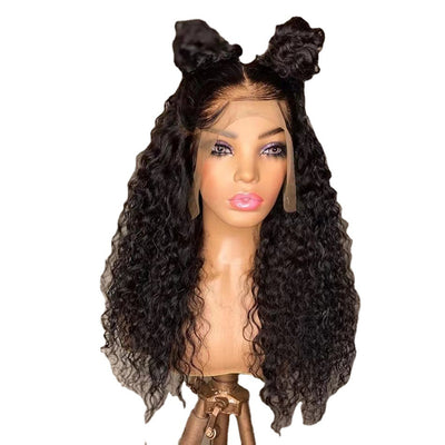 Peluca Rizada Estilo Europeo Encaje Frontal Fibra Sintética Cabello Medio - Image 5