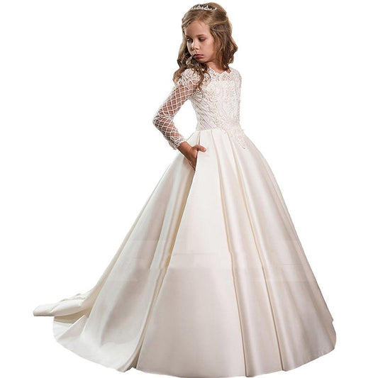 Vestidos Largos de Manga Larga para Niña en Champagne - Image 2