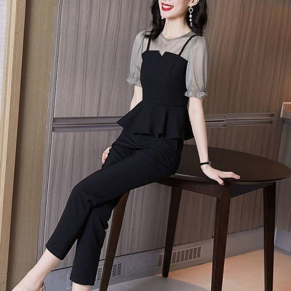 Conjunto de Dos Piezas Elegante en Chifón - Camisa y Pantalón Casual