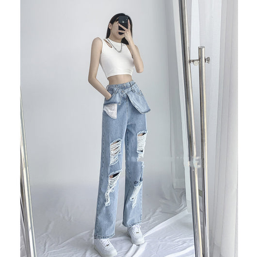 Jeans Crossover Talle Alto Suelto Estilo Street Hot Girl - Image 2