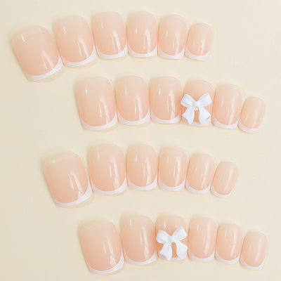 Calcomanías de Uñas Blancas con Moño Elegante - Image 3