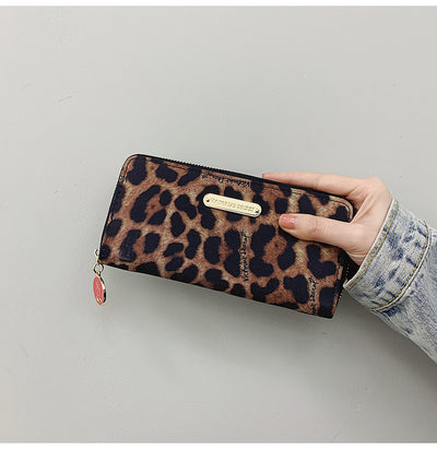 Billetera Larga con Cierre Estampado Lirio Hawaiano Leopardo Multicolor