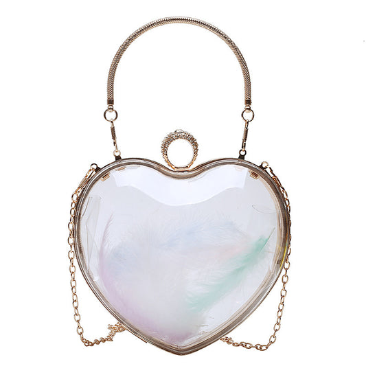 Bolso de Hombro Transparente con Cadena de Corazón y Plumas en Colores Trendy - Image 2