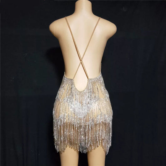 Vestido de Noche Elegante con Escote Profundo y Cristales Brillantes - Image 13