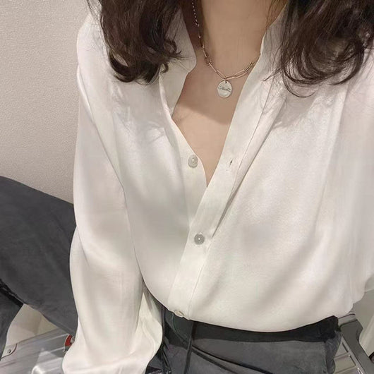 Blusa de Seda Suelta y Desenfadada Estilo Francés para Mujer Otoño - Image 12