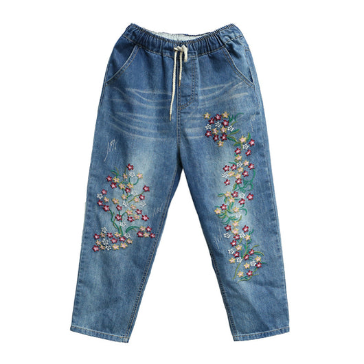 Jeans Bordados Talla Grande Azul Claro Holgados para Mujer - Image 7