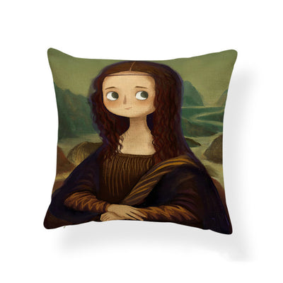 Funda de Almohada Estampada Niña Caricatura Cojín Pintura al Óleo Tela Mixta - Image 3