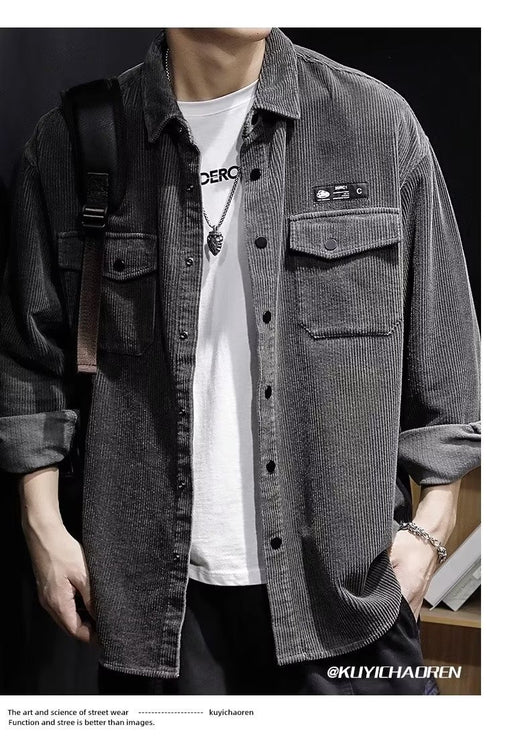 Camisa de Pana Oversized para Hombre - Corte Amplio Primavera y Otoño - Image 14