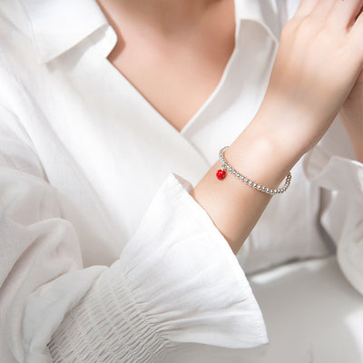 Pulsera de Plata S925 con Dije de Fresa Lacado Estilo Coreano - Image 4