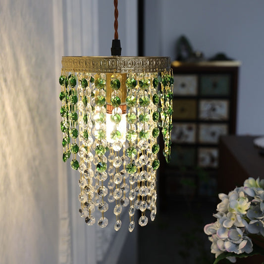 Lámpara de Mesita Retro Verde Glaciar con Cristal Decorativo