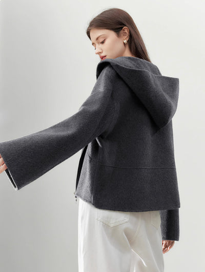 Abrigo Corto de Lana Reversible para Mujer - Gris Elegante - Image 10