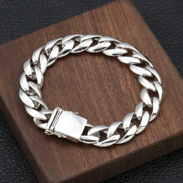 Pulsera de Plata Esterlina 925 Estilo Coreano Gruesa Brillante Personalidad