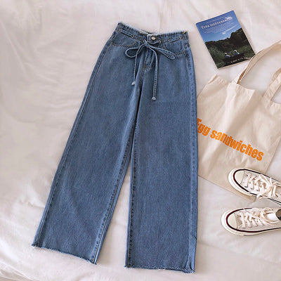 Jeans de Cintura Alta con Bordes Crudos y Cordones - Image 9