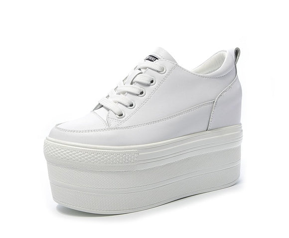 Zapatos de Mujer con Suela Gruesa Elevada y Cordones - Cuero Premium