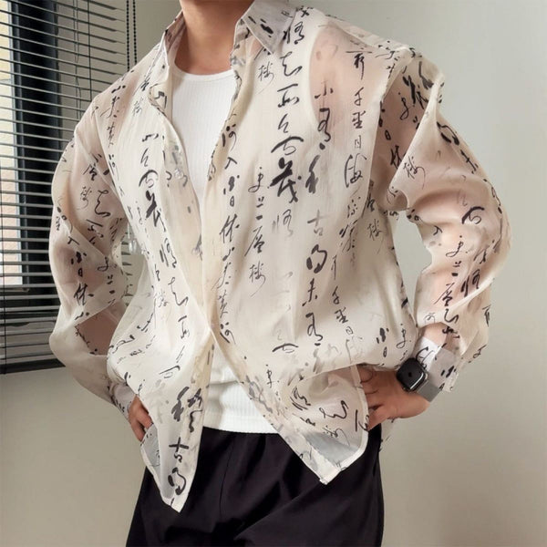 Camisa Hombre Estilo Caligrafía China - Diseño Minimalista Casual y Moderno
