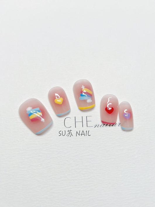 Uñas Personalizadas Arcoíris Candy Hechas a Mano - Image 5