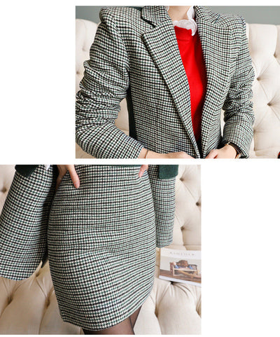 Conjunto de Falda y Blazer Cuadrillé con Parches - Diseño Suelto y Elegante - Image 13
