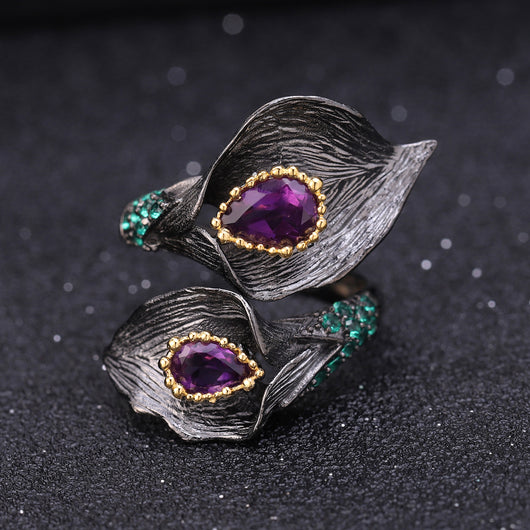 Conjunto de Joyería Amatista en Forma de Flor - Plata 925 Plateada - Image 4