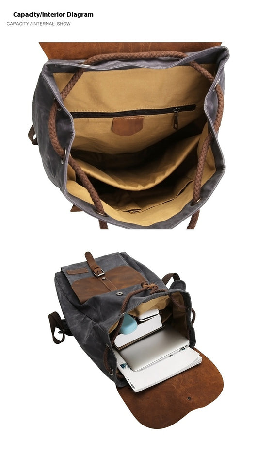 Mochila de Viaje Impermeable Cuero Crazy Horse y Lona para Hombre - Image 11