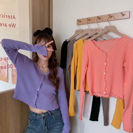 Cardigan de Protección Solar Primavera-Otoño con Textura de Oreja de Madera para Mujer - Image 2