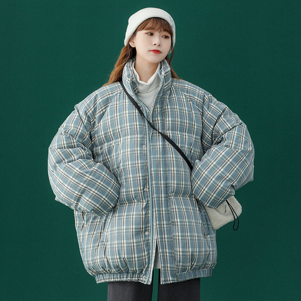 Abrigo Acolchado a Cuadros para Mujer - Chaqueta Corta Abrigadora