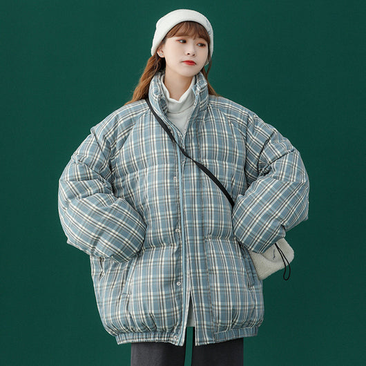 Abrigo Acolchado a Cuadros para Mujer - Chaqueta Corta Abrigadora
