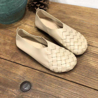 Zapatos Planos de Cuero Tejido con Punta Redonda - Estilo Retro Cómodo - Image 36