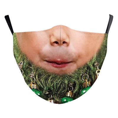 Christmas dust mask with a digital print of red, purple, and gold bokeh lights and white snowflakes, featuring ear hooks. - Image 18