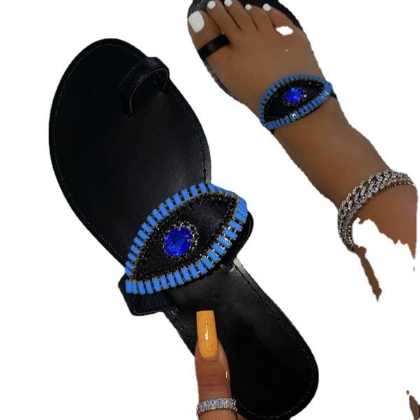 Pantuflas Planas con Cristales de Zafiro - Tallas Grandes Europeas y Americanas