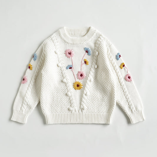 Suéter de Algodón para Bebé con Flores Bordadas a Mano