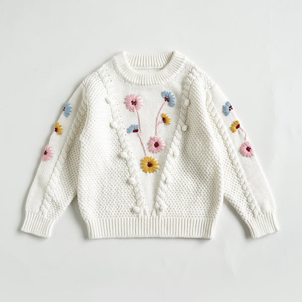Suéter de Algodón para Bebé con Flores Bordadas a Mano